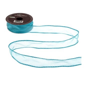 Turquoise Wire Edge Organza Ribbon 25mm x 3m image number 2