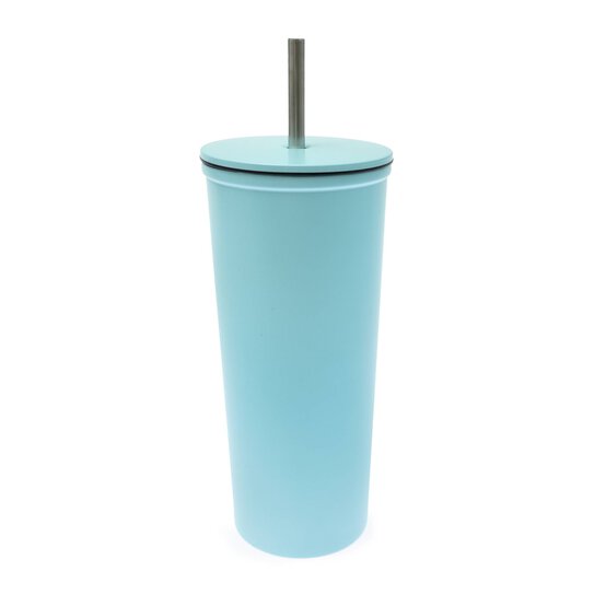 Blue Metal Cup with Straw image number 1