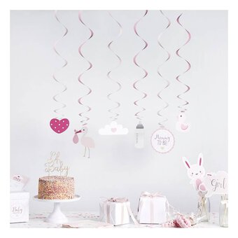 Baby Shower Pink Swirl Decoration 6 Pack