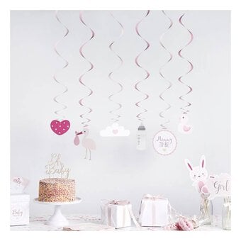 Baby Shower Pink Swirl Decoration 6 Pack