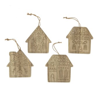 Hanging Wooden House Decorations 4 Pack