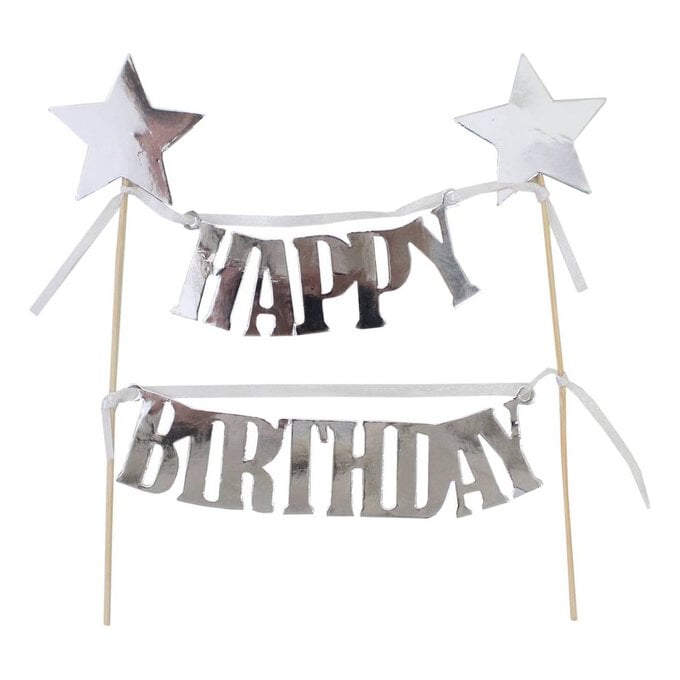 Silver Happy Birthday Cake Bunting Topper image number 1