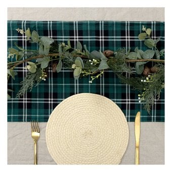 Green Tartan Printed Table Runner 33cm x 1.8m