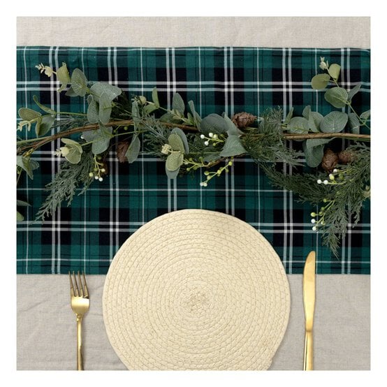 Green Tartan Printed Table Runner 33cm x 1.8m image number 2