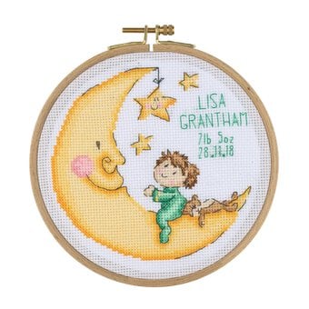 Baby on the Moon Cross Stitch Kit with Hoop 6 Inches
