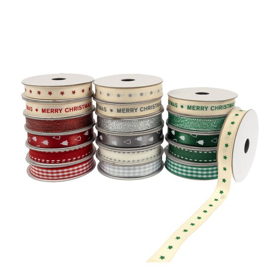Mixed Christmas Ribbons and Trims 2m 18 Pack  image number 1
