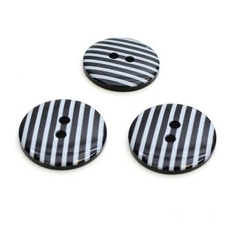 Hemline Black Novelty Stripey Button 3 Pack