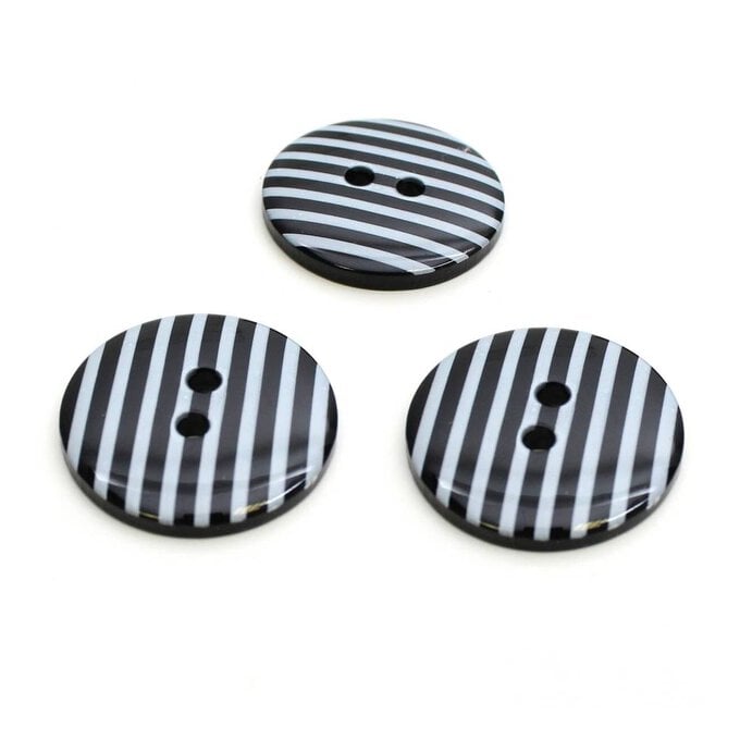 Hemline Black Novelty Stripey Button 3 Pack image number 1