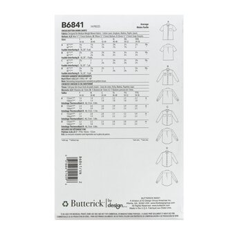 Butterick Unisex Shirts Sewing Pattern B6841 (XN XL-XXXL)
