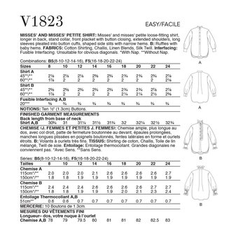 Vogue Women's Shirt  Sewing Pattern V1823 (B5 8-16)