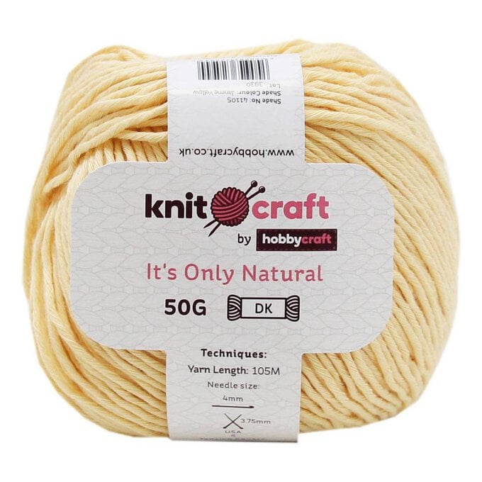 Knitcraft Yellow It's Only Natural Light DK Yarn 50g image number 1