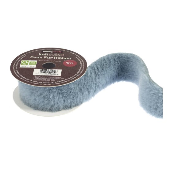 Dusky Blue Faux Fur Ribbon 3.5cm x 1m image number 1