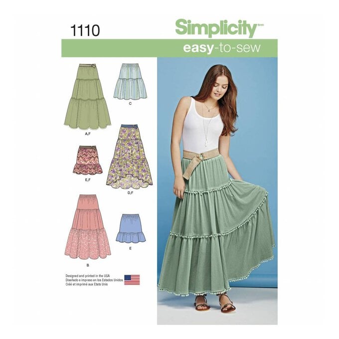 Simplicity Tiered Skirt Sewing Pattern 1110 (XXS-XXL) | Hobbycraft