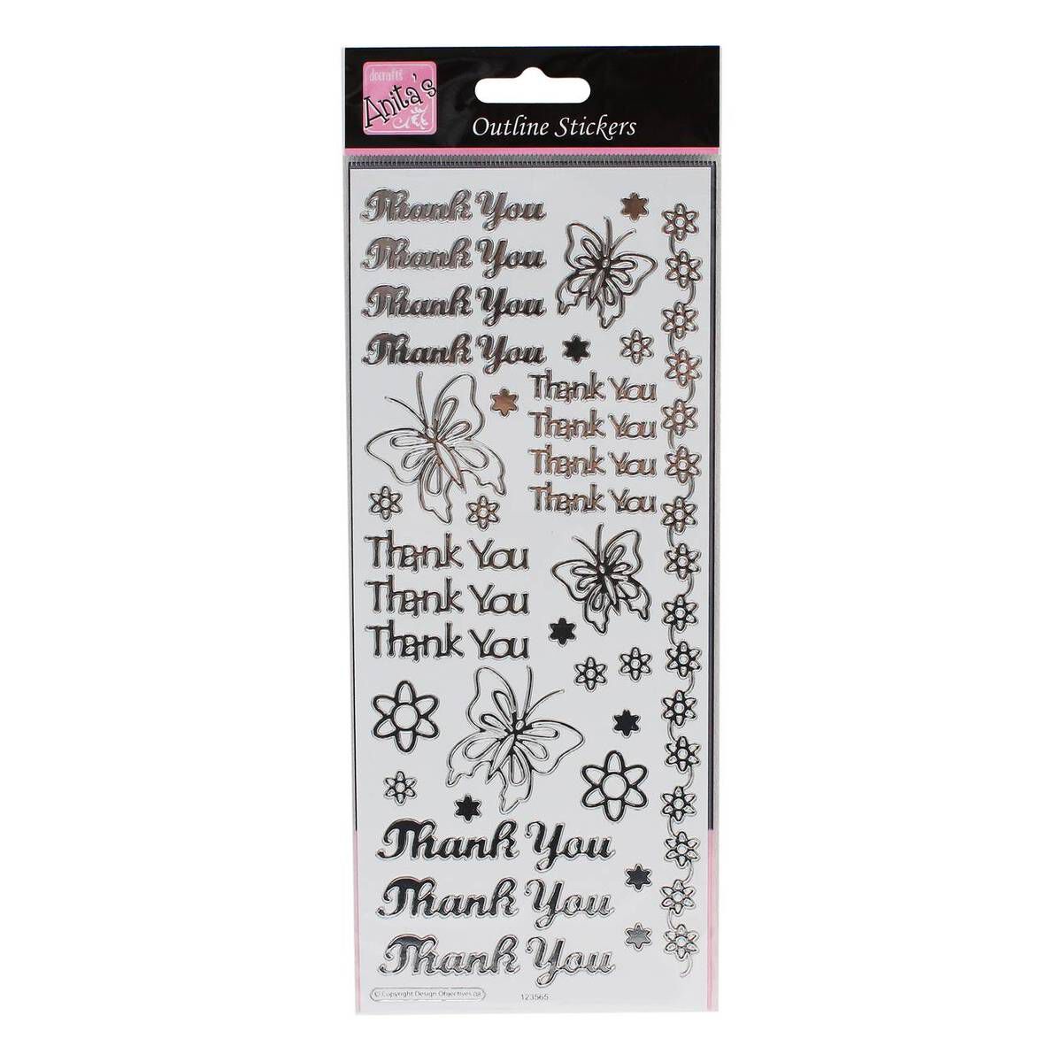 Anita's Silver Thank You Outline Stickers Hobbycraft