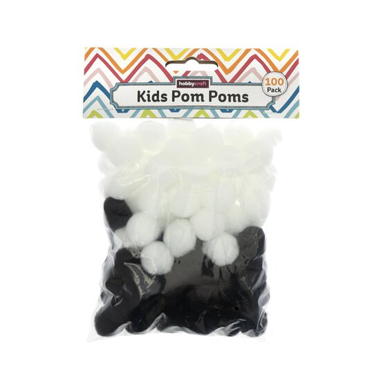 Black and White Pom Poms 2cm 100 Pack image number 4