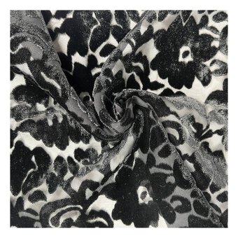 Black Floral Nylon Rayon Burnout Fabric by the Metre