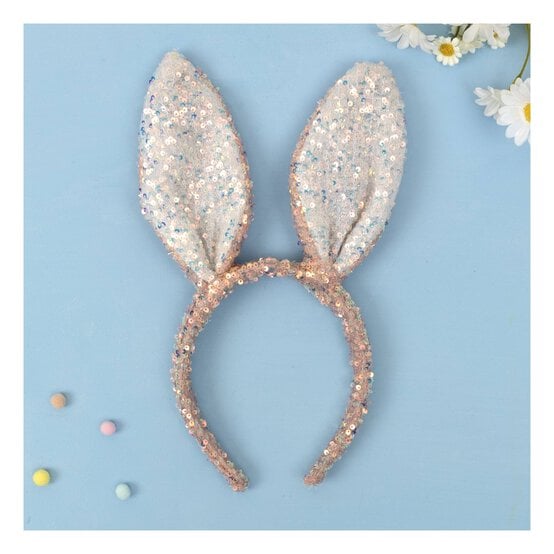 Pink Sequin Bunny Headband 26cm image number 1