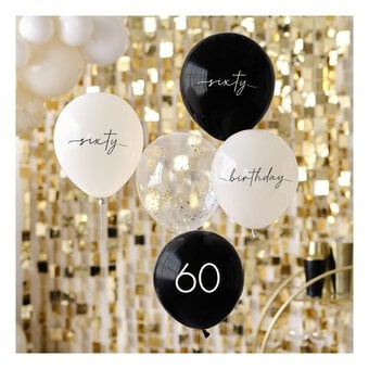 Ginger Ray Black and Champagne Gold 60th Birthday Party Balloons 5 Pack image number 2