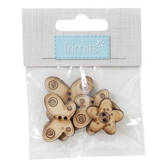 Trimits Wooden Butterfly and Flower Buttons 6 Pieces