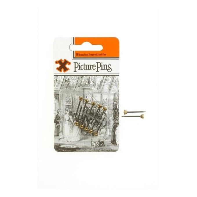 X Brass Head Picture Pins 25mm 10 Pack image number 1