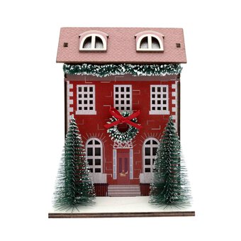 Red Wooden Christmas House 17cm 