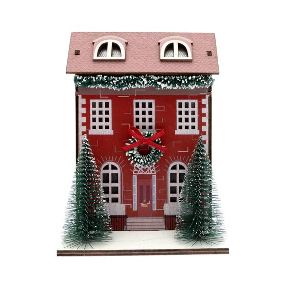 Red Wooden Christmas House 17cm  image number 2