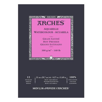 Arches Hot Pressed 300g Watercolour Paper A4 12 Sheets