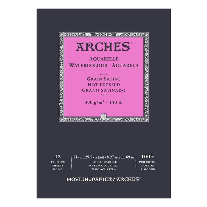 Arches Hot Pressed 300g Watercolour Paper A4 12 Sheets image number 1