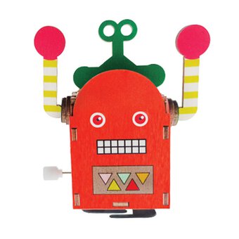 Wind-Up Wooden Robot Red Ross