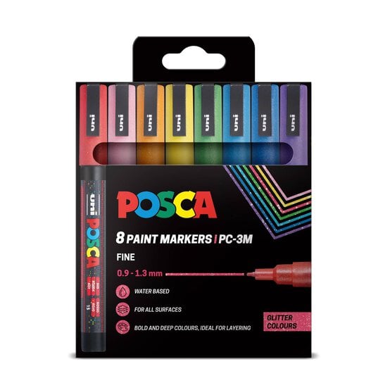 Uni-ball Posca Glitter PC-3M Marker Pens 8 Pack image number 1