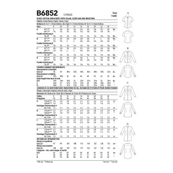 Butterick Women's Shirts  Sewing Pattern B6852 (F5 16-24)