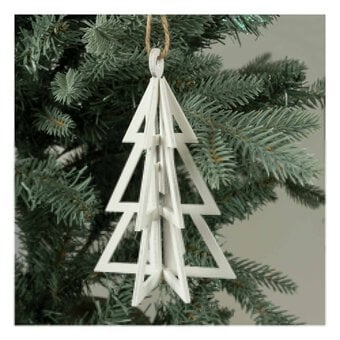 White Hanging Wooden Tree Decoration 11.5cm image number 2