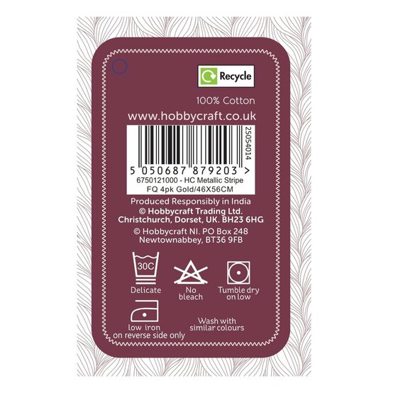 Gold Metallic Stripe Cotton Fat Quarters 4 Pack image number 8