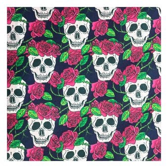 Navy Skull Polycotton Fabric by the Metre