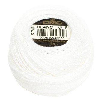 DMC White Pearl Cotton Thread on a Ball Size 8 80m (Blanc)