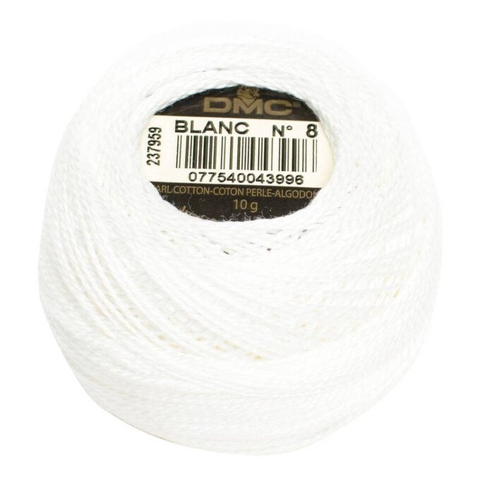 DMC White Pearl Cotton Thread on a Ball Size 8 80m (Blanc) image number 1