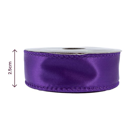 Purple Wire Edge Satin Ribbon 25mm x 3m image number 3