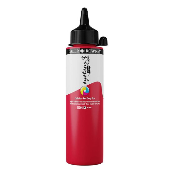 Daler-Rowney System3 Cadmium Red Deep Hue Fluid Acrylic 250ml (504) image number 1