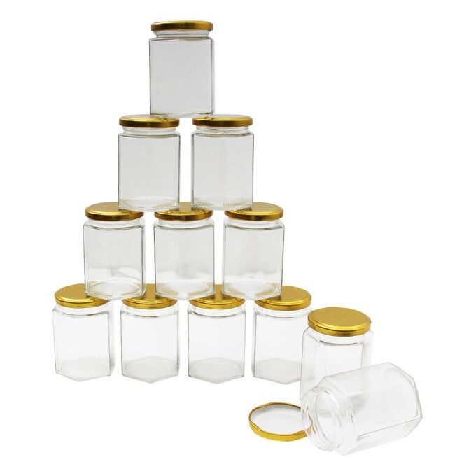 Clear Hexagonal Glass Jars 280ml 12 Pack image number 1