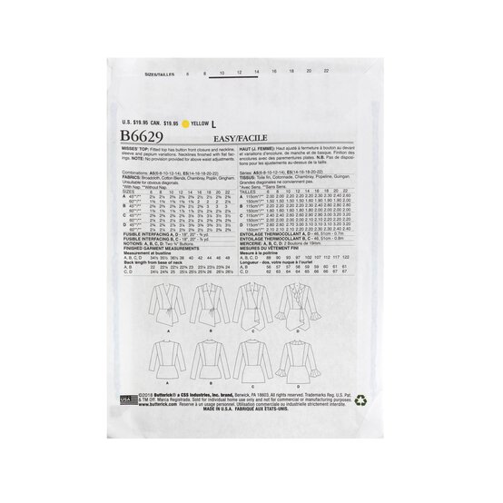 Butterick Women's Top Sewing Pattern B6629 (A5 6-14) image number 2