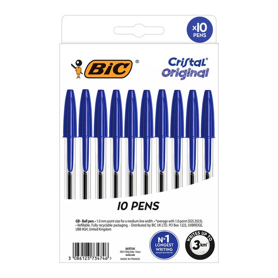 BIC Cristal Original Blue Ballpoint Pens 10 Pack image number 3