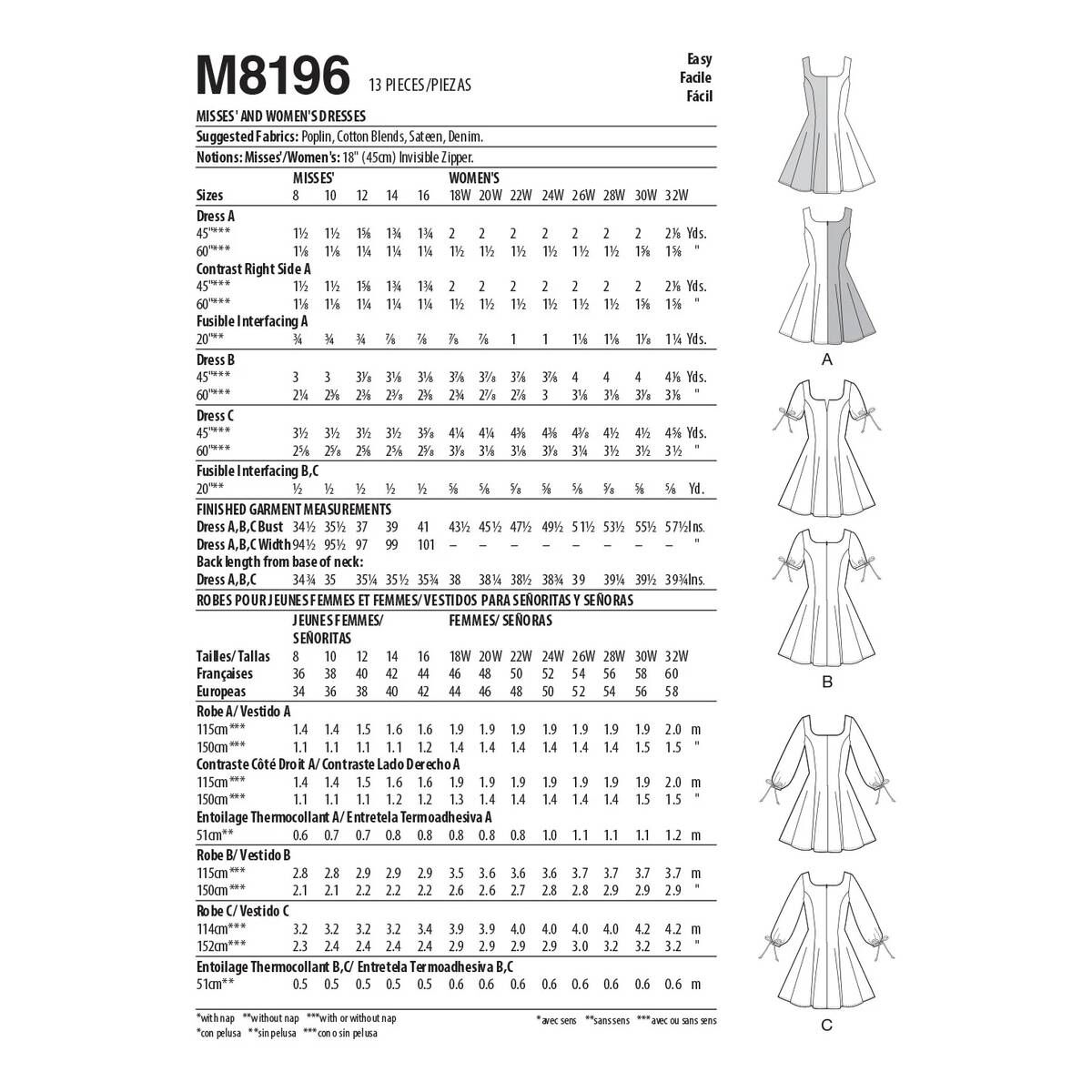 McCall's Women's Dresses Sewing Pattern M8196 (B5 8-16) | Hobbycraft