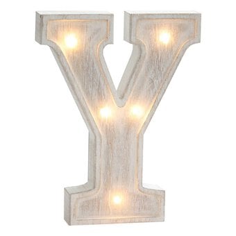 White Washed Wooden LED Letter Y 21cm