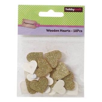 Gold Glitter Wooden Hearts 18 Pack