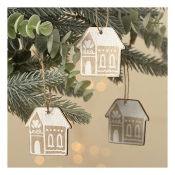 Mini Hanging Wooden House Decorations 12 Pack 