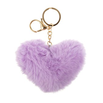 Purple Pom Pom Heart Keyring