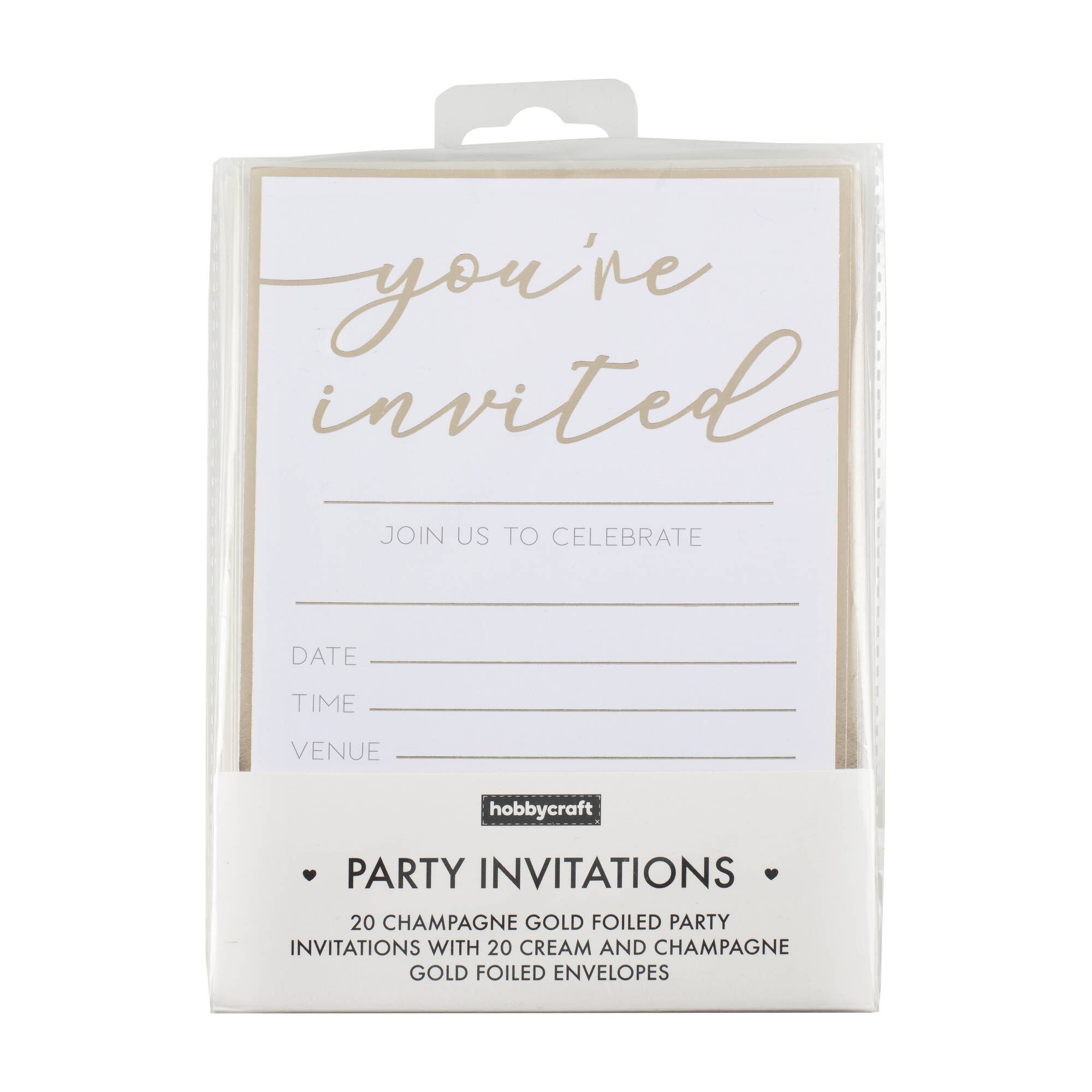Champagne Gold Foil Party Invitations 20 Pack Hobbycraft