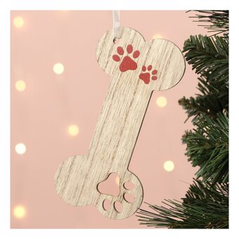 Hanging Wooden Paw Print Bone Decoration 14cm