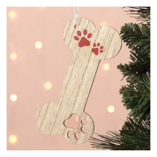 Hanging Wooden Paw Print Bone Decoration 14cm image number 1