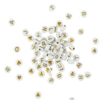 Gold Letter White Alphabet Beads 40g